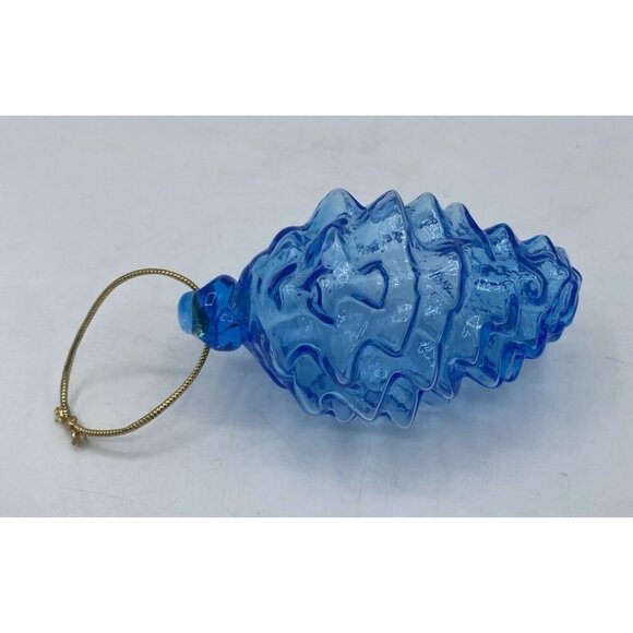 Clear Blue Glass Christmas Ornament Pine Cone Coastal Blue Beach Classic Decor - Picture 5 of 10